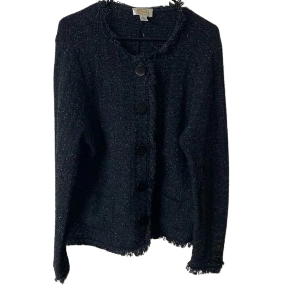 Talbots Women’s Cardigan Sweater Wool Blend Button Front Black Vintage